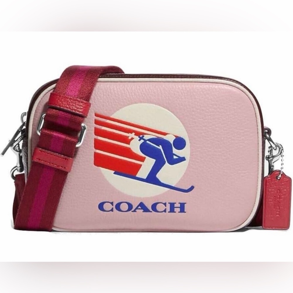 Coach Pink Leather Ski Graphic Crossbody Bag